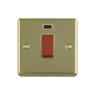EN45ASWNSPBW - Eurolite 1 Gang 45Amp DP Switch with Neon Indicator Polished Brass with White Trim (Enhance Range)