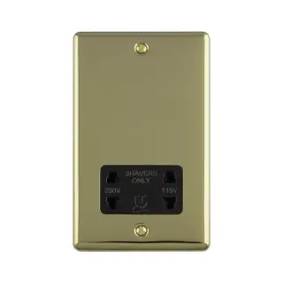 ENSHSPBB - Eurolite 2 Gang Shaver Socket 230/115V Polished Brass with Black Trim (Enhance Range)