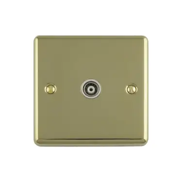 Click Here To Enlarge This Photo Of EN1TVPBW - Eurolite 1 Gang TV Coaxial Socket Polished Brass with White Trim (Enhance Range)