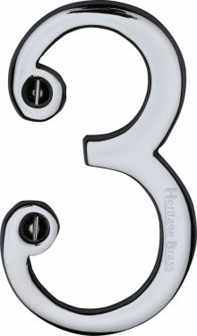 Click Here To Enlarge This Photo Of C1560 3-PC Heritage Brass Numeral 3 Face Fix 76mm (3") Polished Chrome Finish