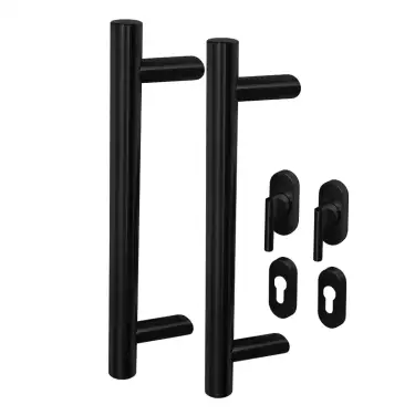 Click Here To Enlarge This Photo Of BLU Performance KM850 Offset Round 'T' Bar Handle for Straight Slide Doors, Back to back fix, 316 Stainless Steel Matt Black Lacquer Finish (KM850-PAIR-MBL)