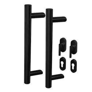BLU Performance KM850 Offset Round 'T' Bar Handle for Straight Slide Doors, Back to back fix, 316 Stainless Steel Matt Black Lacquer Finish (KM850-PAIR-MBL)