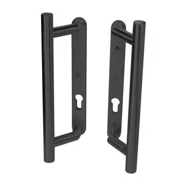 Click Here To Enlarge This Photo Of BLU Performance KM910 Patio Door Handle, Back to back handles, Euro cut-out backplates, No levers, 316 Stainless Steel, Matt Black Lacquer Finish (KM910B-MBL)