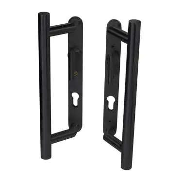 Click Here To Enlarge This Photo Of BLU Performance KM920 Patio Door Handle, Back to Back Handles, Euro Profile Cut-Out Backplates & Levers, 28 x 249 x 8mm, 316 Stainless Steel, Matt Black Lacquer Finish (KM920B-MBL)