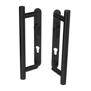 BLU Performance KM920 Patio Door Handle, Back to Back Handles, Euro Profile Cut-Out Backplates & Levers, 28 x 249 x 8mm, 316 Stainless Steel, Matt Black Lacquer Finish (KM920B-MBL)