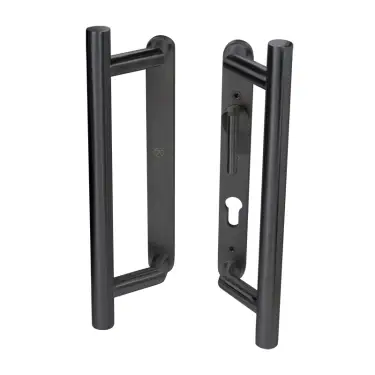 Click Here To Enlarge This Photo Of BLU Performance KM950 Patio Door Handle, Back to Back Handles, Euro Profile Cut-Out Internal Backplate & Lever, Blank External Backplate, 316 SSS, Matt Black Lacquer Finish (KM950B-MBL)