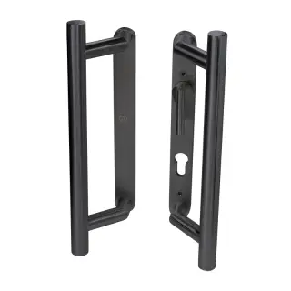 BLU Performance KM950 Patio Door Handle, Back to Back Handles, Euro Profile Cut-Out Internal Backplate & Lever, Blank External Backplate, 316 SSS, Matt Black Lacquer Finish (KM950B-MBL)