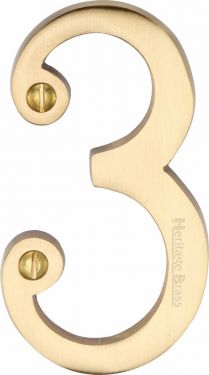 Click Here To Enlarge This Photo Of C1560 3-SB Heritage Brass Numeral 3 Face Fix 76mm (3") Satin Brass Finish
