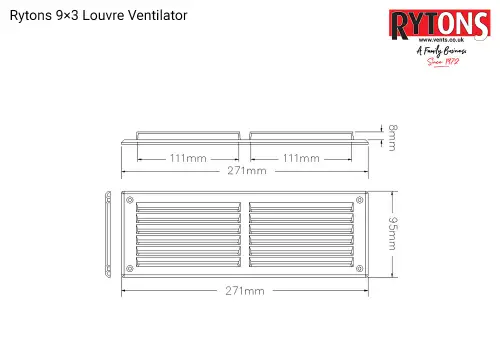 Click Here To Enlarge This Photo Of LV68FWH Rytons 9" x 3" White Plastic Louvred Vent c/w Flyscreen
