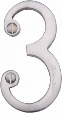 Click Here To Enlarge This Photo Of C1560 3-SC Heritage Brass Numeral 3 Face Fix 76mm (3") Satin Chrome Finish