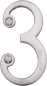 C1560 3-SC Heritage Brass Numeral 3 Face Fix 76mm (3") Satin Chrome Finish