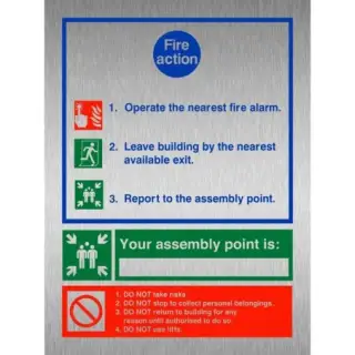 Brushed Aluminium (3mm) 3 Point Fire Action Notice Sign