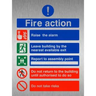 Brushed Aluminium (3mm) Raise The Alarm Fire Action Sign