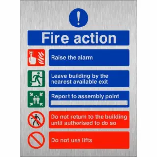 Brushed Aluminium (3mm) 5 Point Fire Action Notice Sign - Do Not Use Lifts