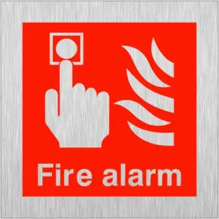 Brushed Aluminium (3mm) Fire Alarm Sign - Square - 100mm x 100mm