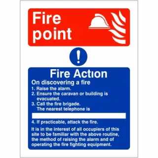 Rigid Plastic (1mm) 4 Point Fire Action Notice Sign For Caravans - "On Discovering a Fire"