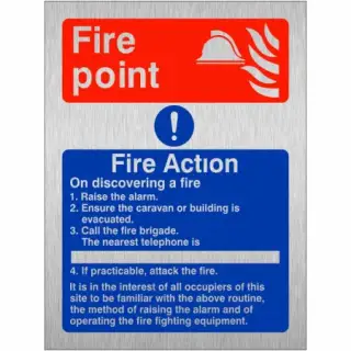 Brushed Aluminium (3mm) 4 Point Fire Action Notice Sign For Caravans - "On Discovering a Fire"