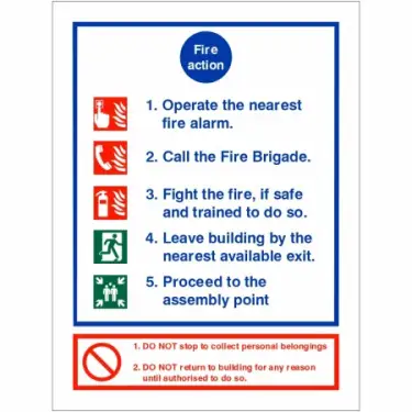 Click Here To Enlarge This Photo Of Rigid Plastic (1mm) 5 Point Fire Action Notice Sign