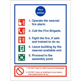 Rigid Plastic (1mm) 5 Point Fire Action Notice Sign