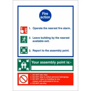 Rigid Plastic (1mm) 3 Point Fire Action Notice Sign - "Your Assembly Point is"