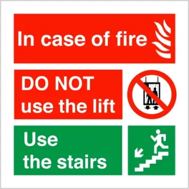 Click Here To Enlarge This Photo Of Rigid Plastic (1mm) In Case Of Fire Do Not Use The Lift - Use The Stairs Fire Action Notice Sign - 150mm x 150mm