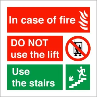 Rigid Plastic (1mm) In Case Of Fire Do Not Use The Lift - Use The Stairs Fire Action Notice Sign - 150mm x 150mm