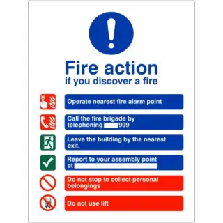 Rigid Plastic (1mm) Fire Action Notice Sign - "If You Discover a Fire"