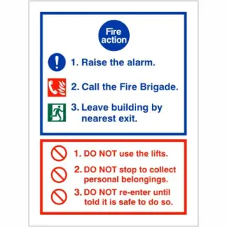 Rigid Plastic (1mm) 3 Point Fire Action Notice Sign - Raise The Alarm
