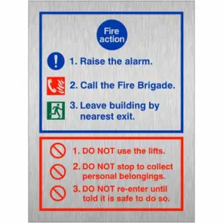 Brushed Aluminium (3mm) 3 Point Fire Action Notice Sign - Raise The Alarm