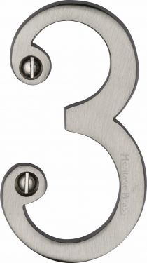 Click Here To Enlarge This Photo Of C1560 3-SN Heritage Brass Numeral 3 Face Fix 76mm (3") Satin Nickel Finish