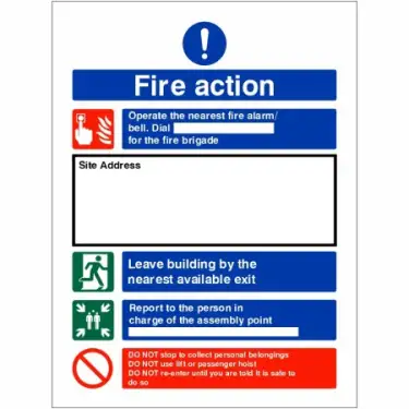 Click Here To Enlarge This Photo Of Rigid Plastic (1mm) Fire Action Construction Site Notice Sign