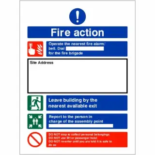 Rigid Plastic (1mm) Fire Action Construction Site Notice Sign