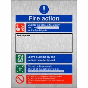 Click Here To Enlarge This Photo Of Brushed Aluminium (3mm) Fire Action Construction Site Notice Sign