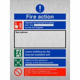Brushed Aluminium (3mm) Fire Action Construction Site Notice Sign