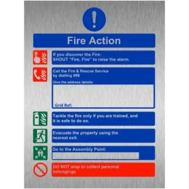 Click Here To Enlarge This Photo Of Brushed Aluminium (3mm) Shout Fire Fire - Fire Action Notice Sign (For Holiday Lets)