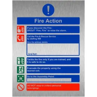 Brushed Aluminium (3mm) Shout Fire Fire - Fire Action Notice Sign (For Holiday Lets)