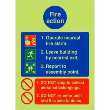 Click Here To Enlarge This Photo Of Photoluminescent (Glow in the Dark) Self Adhesive (Class C) Operate Nearest Fire Alarm Sign