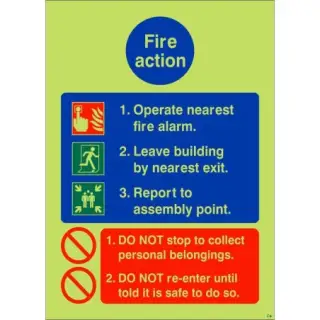 Photoluminescent (Glow in the Dark) Rigid Plastic (Class C) Operate Nearest Fire Alarm Sign