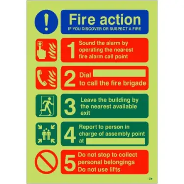 Click Here To Enlarge This Photo Of Photoluminescent (Glow in the Dark) Rigid Plastic (Class C) If You Discover or Suspect a Fire Sign
