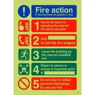 Photoluminescent (Glow in the Dark) Rigid Plastic (Class C) If You Discover or Suspect a Fire Sign