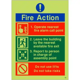 Photoluminescent (Glow in the Dark) Rigid Plastic (Class C) Operate Nearest Fire Alarm Call Point Sign