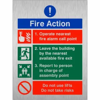 Brushed Aluminium (3mm) Operate Nearest Fire Alarm Call Point Sign