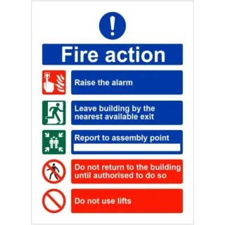 Rigid Plastic (1mm) 5 Point Fire Action Notice Sign - Do Not Use Lifts