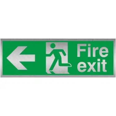 Click Here To Enlarge This Photo Of Brushed Aluminium (3mm) Fire Exit Arrow Left Sign