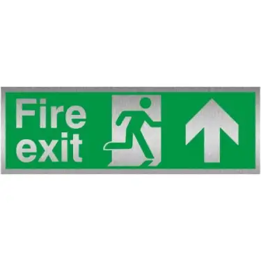 Click Here To Enlarge This Photo Of Brushed Aluminium (3mm) Fire Exit Arrow Up Sign