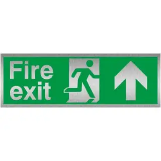 Brushed Aluminium (3mm) Fire Exit Arrow Up Sign