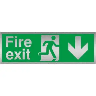 Brushed Aluminium (3mm) Fire Exit Arrow Down Sign