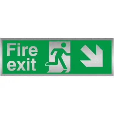 Click Here To Enlarge This Photo Of Brushed Aluminium (3mm) Fire Exit Arrow Down Right Sign