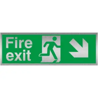 Brushed Aluminium (3mm) Fire Exit Arrow Down Right Sign