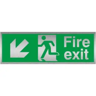 Brushed Aluminium (3mm) Fire Exit Arrow Down Left Sign